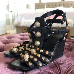 Balenciaga Giant Stud Black Gold Wedge Sandal Heel
